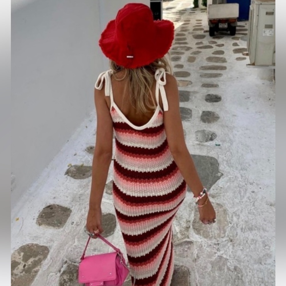 ZARA Crochet Knit Striped Maxi Dress Size S